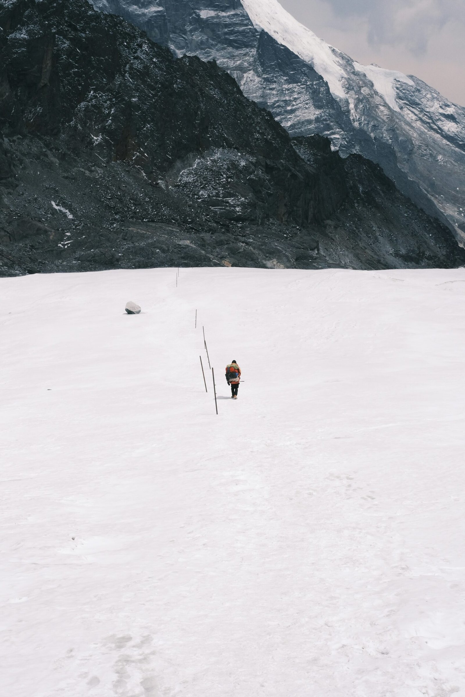 Trekkers crossing the Cho La Pass glacier at 5,420 metres on the Gokyo EBC route in Nepal