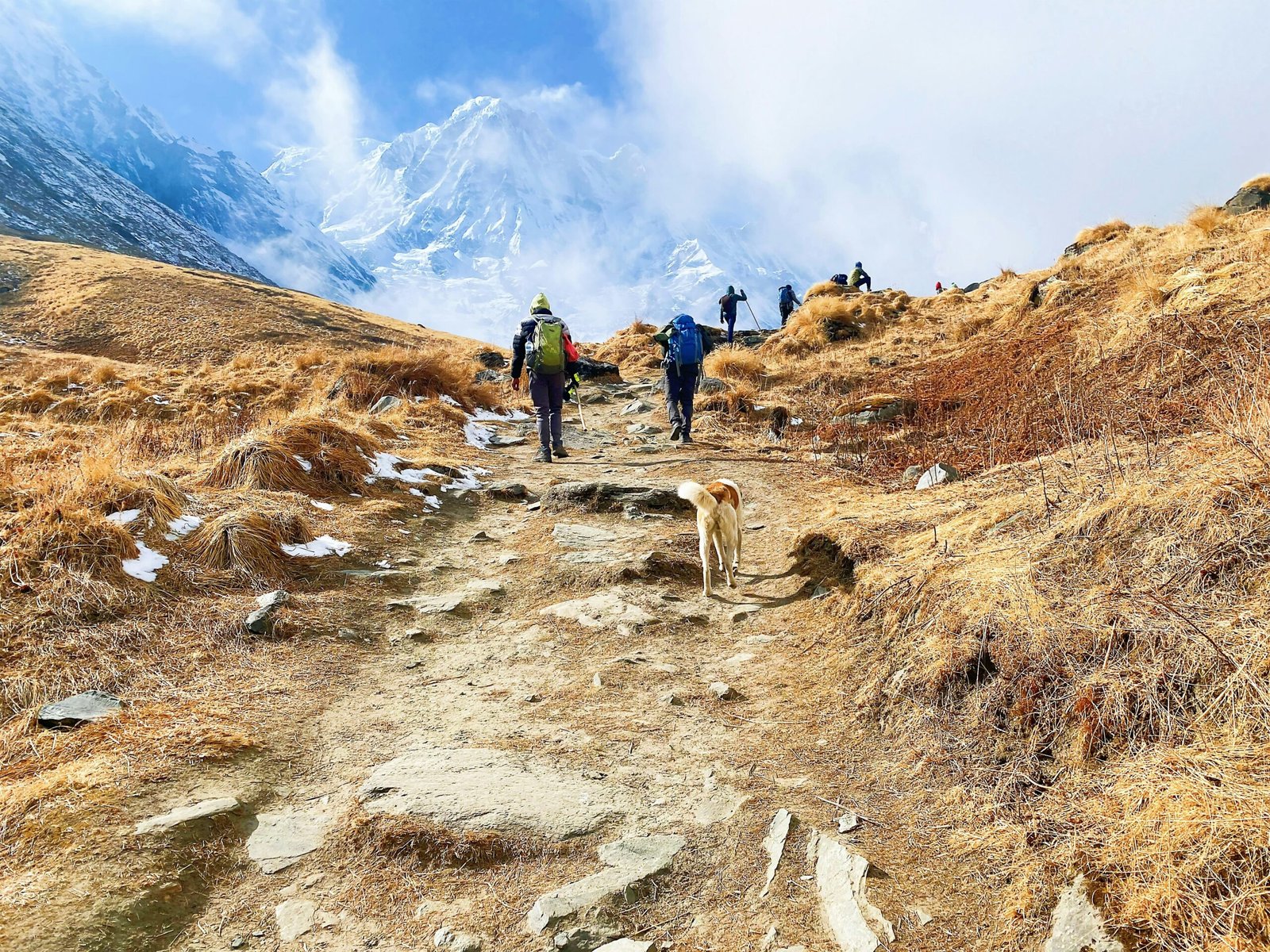 Trekker on a steep uphill trail with a daypack — the fitness demands of the Everest Base Camp trek