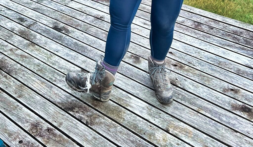 Boot sole tied on with lace and random string - Greenstone Caples Track, New Zealand